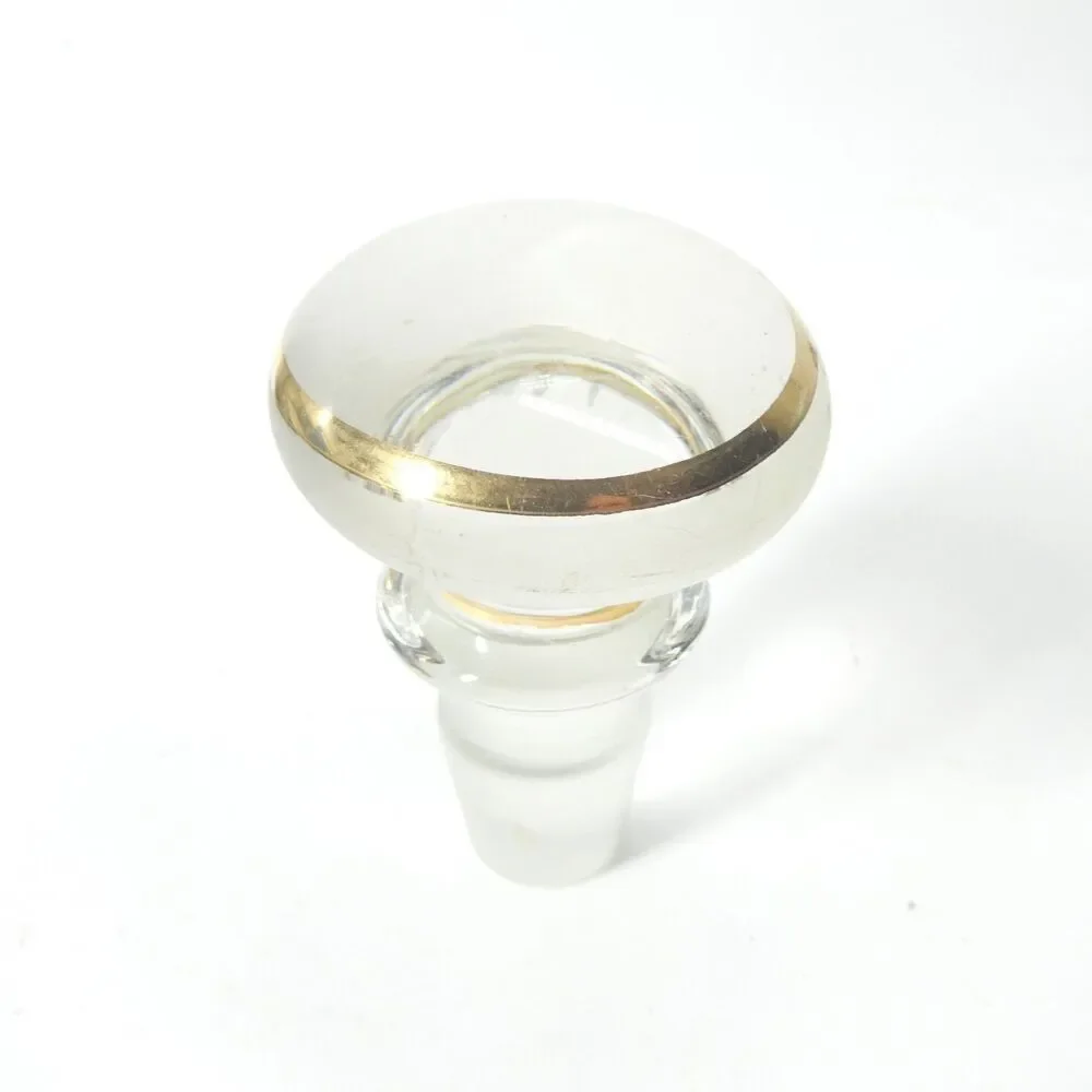 Vintage Glass Mushroom Knob Stopper Clear w/ Gold Band Bottle Decanter